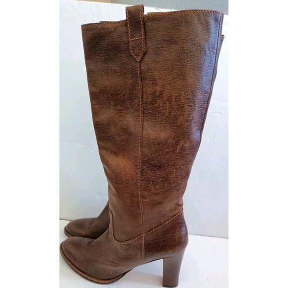 BANANA REPUBLIC All Leather Boots Size 9.5 Brown Mid-Calf 4" High Heel Esquire - Picture 5 of 13